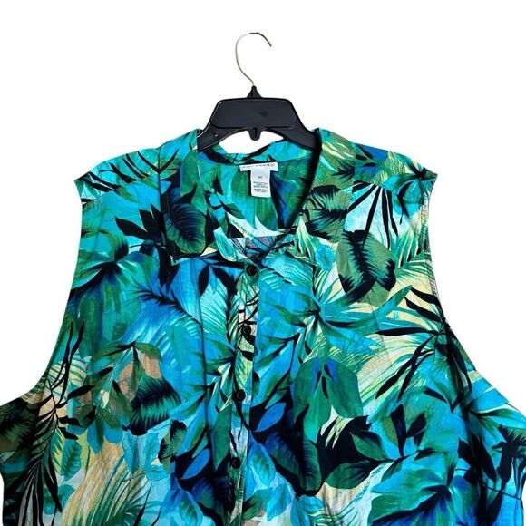 Catherines Tunic Top Womens 6X Multicolor Tropical Print Artsy Sleeveless Blouse - Picture 2 of 8